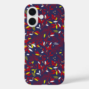 Red Gold Botanical Autumn Leaves iPhone 16 Case