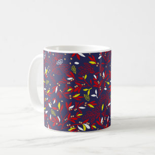 Red Gold Botanical Autumn Leaves Coffee Mug