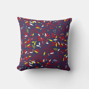 Red Gold Botanical Autumn Leaves Cushion