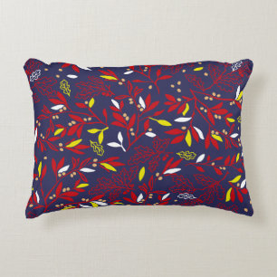 Red Gold Botanical Autumn Leaves Decorative Cushion