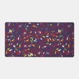 Red Gold Botanical Autumn Leaves Desk Mat