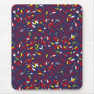 Red Gold Botanical Autumn Leaves Mouse Pad