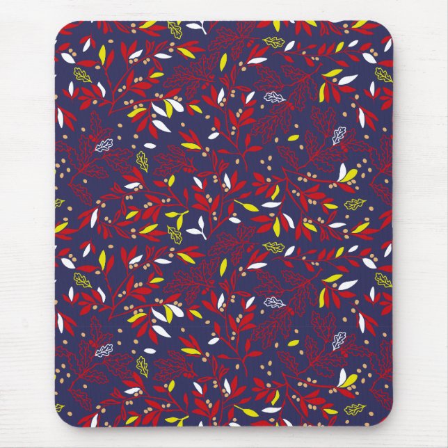 Red Gold Botanical Autumn Leaves Mouse Pad (Front)