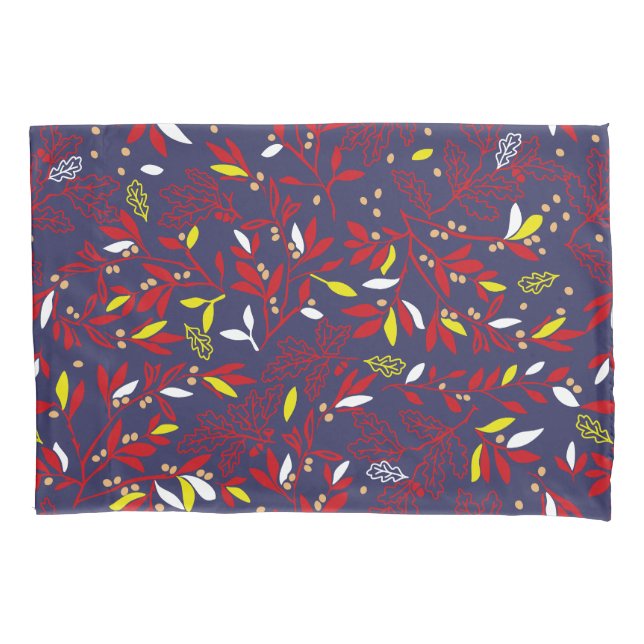 Red Gold Botanical Autumn Leaves Pillowcase (Front)