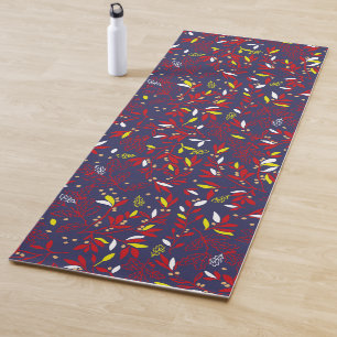 Red Gold Botanical Autumn Leaves Yoga Mat