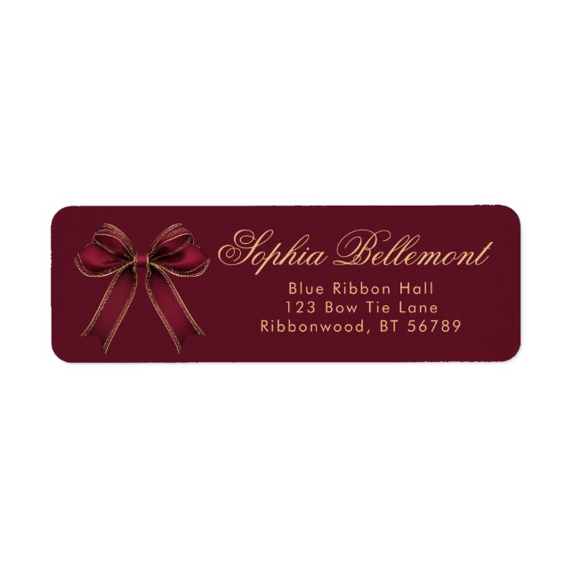 Red Gold Bow Christmas Return Address Label (Front)