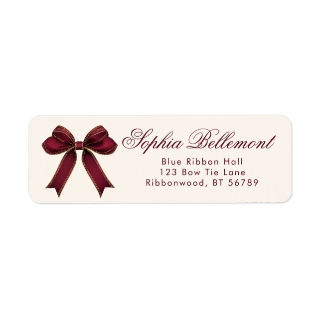 Red Gold Bow Christmas Return Address Label (Front)
