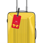 Red gold bow monogram initials elegant luggage tag<br><div class="desc">A red background. Decorated with a faux gold looking bow. Personalise and add your monogram letters and full name on the front. Your contact information on the back.</div>