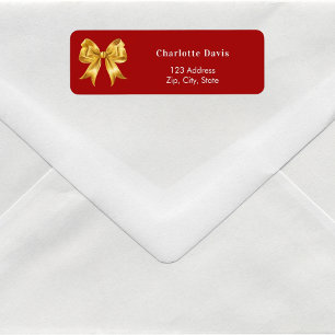 Red gold bow return address  label