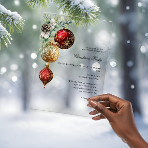 Red gold business frosted Christmas Party Acrylic Invitations