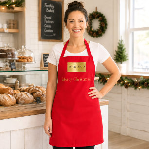Red gold business logo Christmas Apron