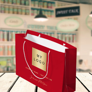 Red gold  business logo paper shopping bag