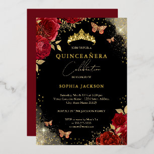 Red Gold Butterfly Rose Tiara Quinceanera
