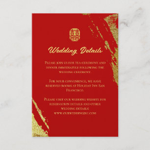 Red gold calligraphy brush stroke chinese wedding enclosure card