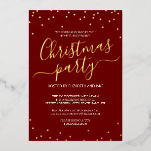 Red Gold Calligraphy Confetti Christmas Party