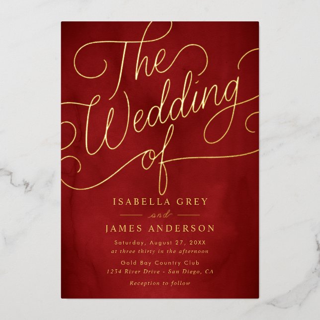 Red Gold Calligraphy Script Wedding  (Front)