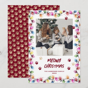 Red Gold Cat Paws Colourful Photo Meowy Holiday Card