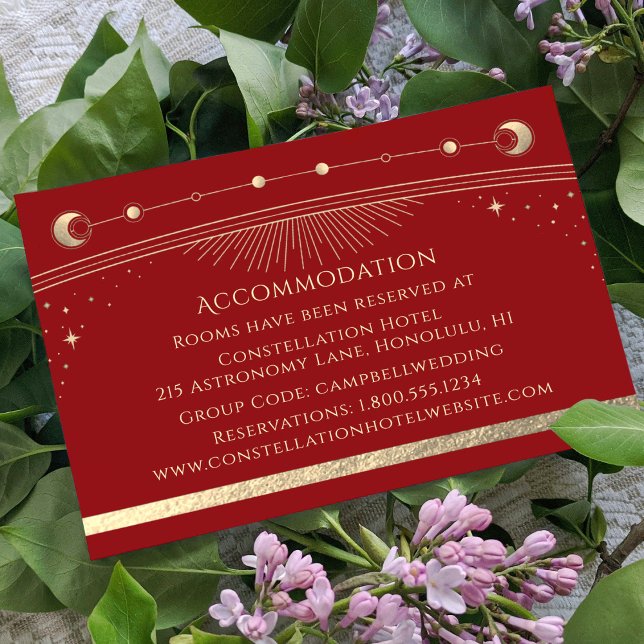 Red Gold Celestial Wedding Accommodation Enclosure Card (Creator Uploaded)