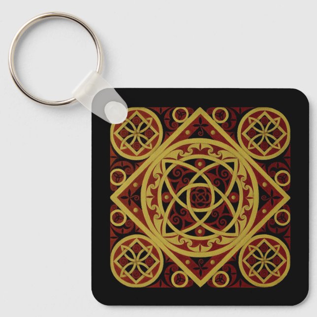 Red & Gold Celtic Design Keychain (Front)