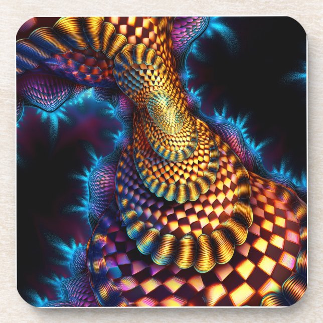 Red & Gold Checkered Mandelbrot Fractal Coaster (Front)