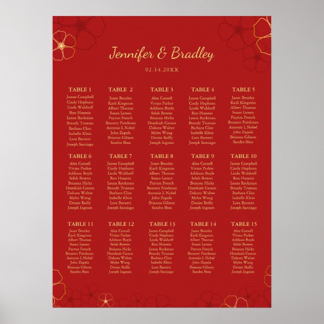 Red Gold Cherry Bloss Seating Chart | Custom (Front)