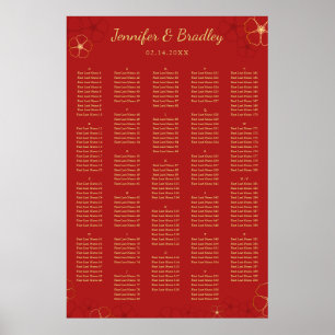 Red Gold Cherry Bloss Seating Chart Custom