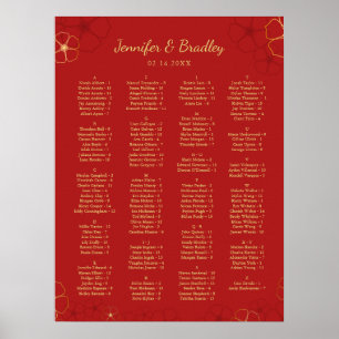 Red Gold Cherry Bloss Seating Chart   Custom Colou