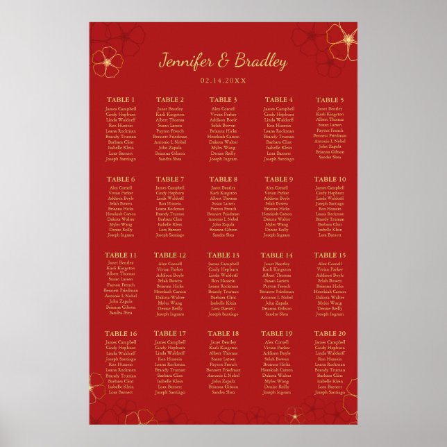 Red Gold Cherry Bloss Seating Chart | Custom Colou (Front)
