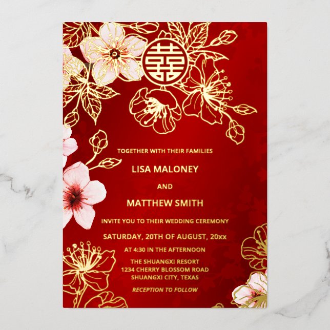 Red Gold Cherry Blossom Chinese Wedding (Front)