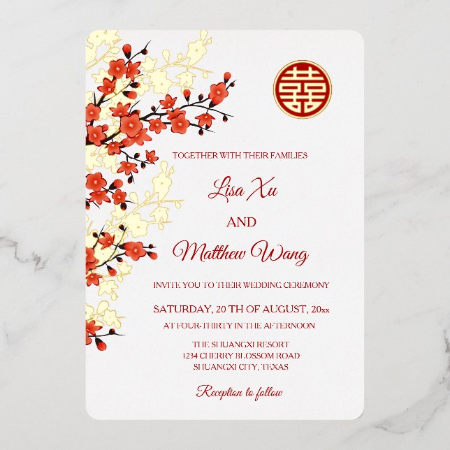 Red Gold Cherry Blossom | Chinese Wedding (Front)