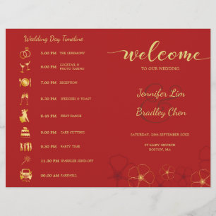 Red Gold Cherry Blossoms Folded Wedding Timeline