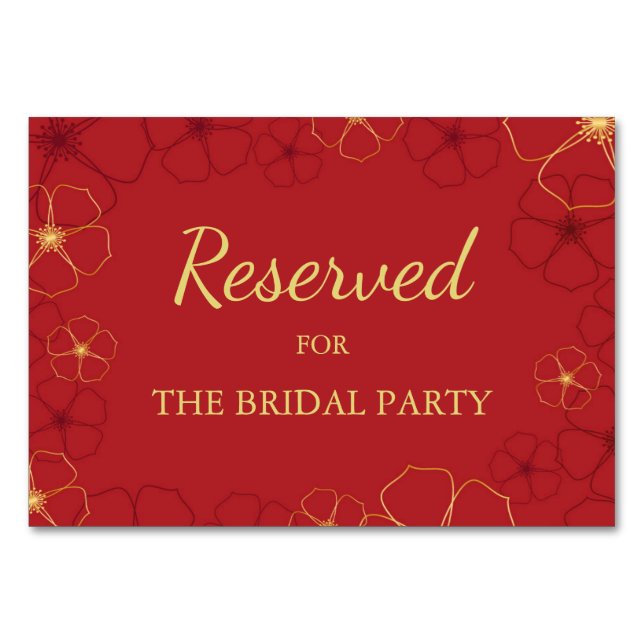 Red Gold Cherry Blossoms Reserved Table Sign Table Number (Front)