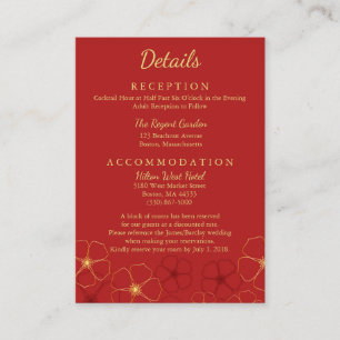 Red Gold Cherry Blossoms Wedding Details Enclosure Card