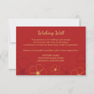 Red & Gold Cherry Blossoms  Wedding Registry RSVP Card