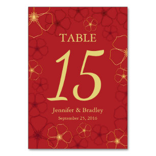 Red & Gold Cherry Blossoms Wedding Table Number Ca