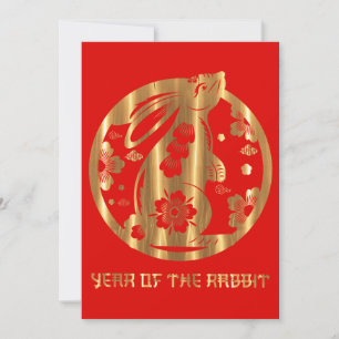 Red Gold Chinese New Year of Rabbit Holiday Card