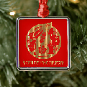 Red Gold Chinese New Year of Rabbit Metal Ornament