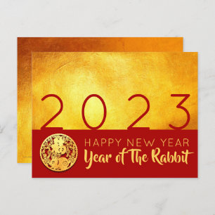 Red Gold Chinese Rabbit paper-cut 2023 HHP01 Holiday Postcard