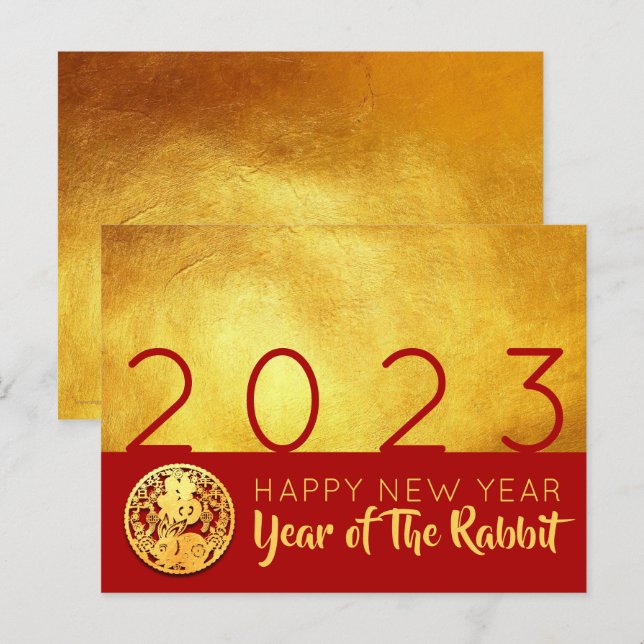 Red Gold Chinese Rabbit paper-cut 2023 HHP01 Holiday Postcard (Front/Back)