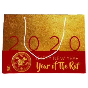Red Gold Chinese Rat paper-cut 2020 L Gift Bag