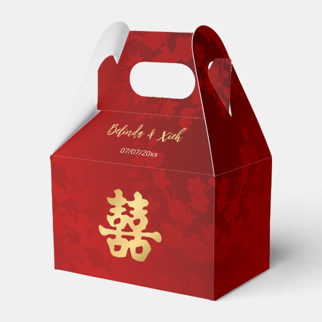 Red Gold Chinese Wedding Bride And Groom Favour Box (Front Side)