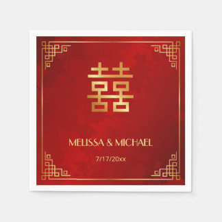   Red  Gold Chinese Wedding Custom  Napkin