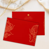 Red gold Chinese wedding dragon phoenix
