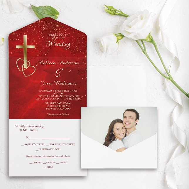 Red Gold Christian Cross Photo Template Wedding (Creator Uploaded)