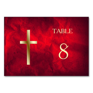 Red Gold Christian Cross Table Number
