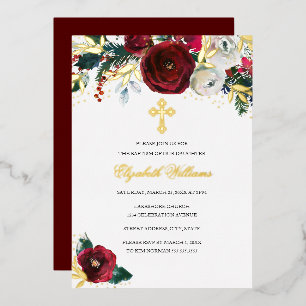 Red Gold Christmas Baptism Floral Girl Baptism