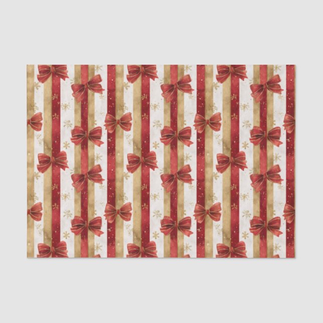 Red Gold Christmas Bows  Tissue Paper (Front)