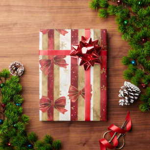 Red Gold Christmas Bows Wrapping Paper