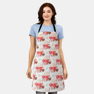 Red & Gold Christmas Cocoa Dessert Pattern Apron