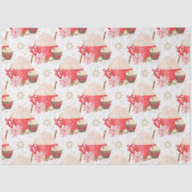 Red & Gold Christmas Cocoa Dessert Pattern Tissue Paper (Front)